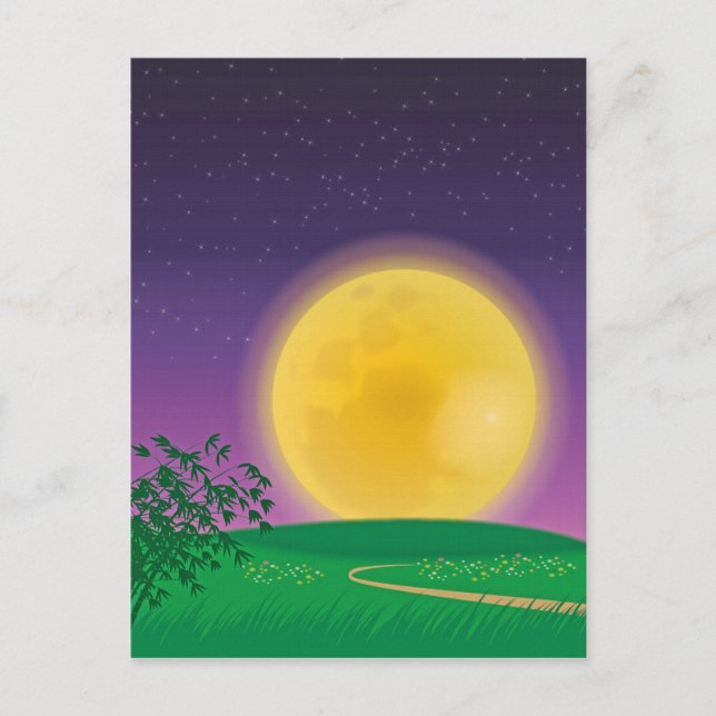 Vollmond über die Landschaft der Hügel mit Starry  Postkarte (Vorderseite)