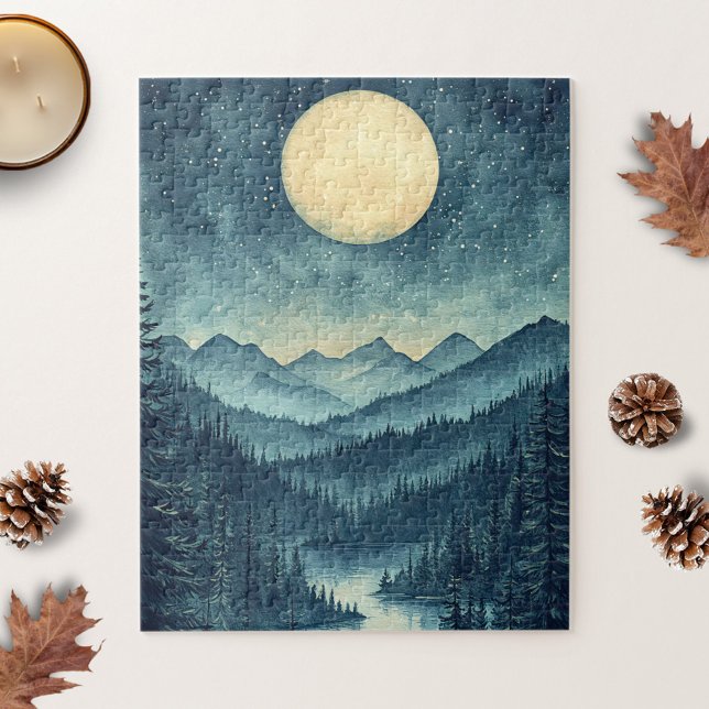 Vollmond über Landschaftliche Berglandschaft Puzzle (Von Creator hochgeladen)