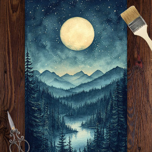 Vollmond über landschaftlicher Berglandschaft-Deco Seidenpapier