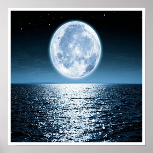 Vollmond über Ocean Poster (Vorne)