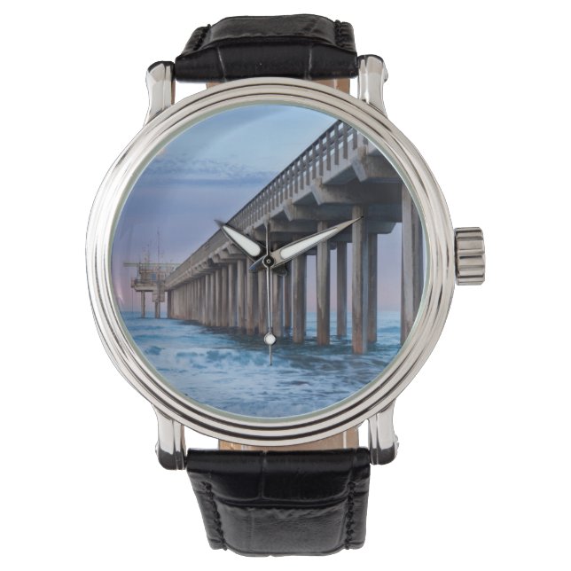 Vollmond über Pier, Kalifornien Armbanduhr (Vorderseite)