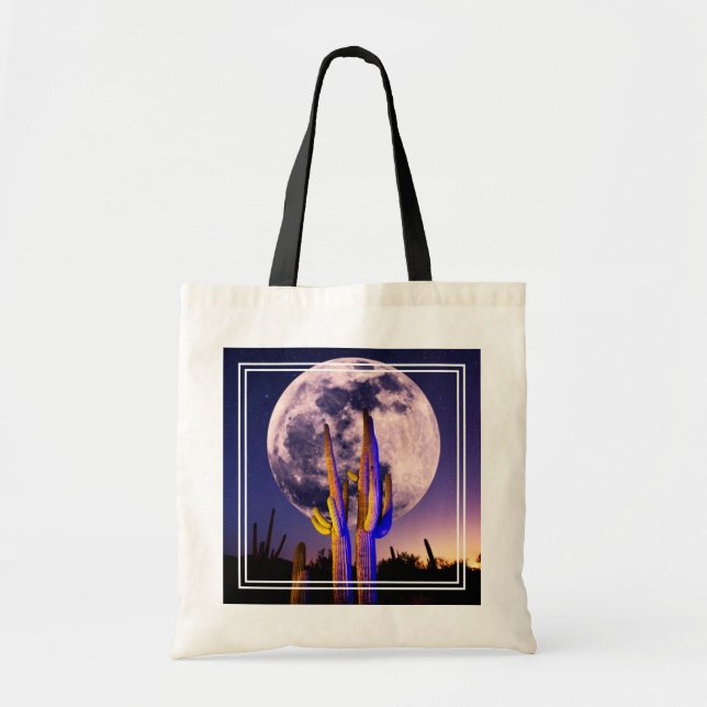 Vollmond über Saguaro Cactus Tragetasche (Vorne)