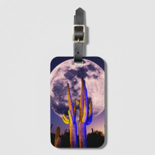 Vollmond über Saguaro-Kakteen Gepäckanhänger