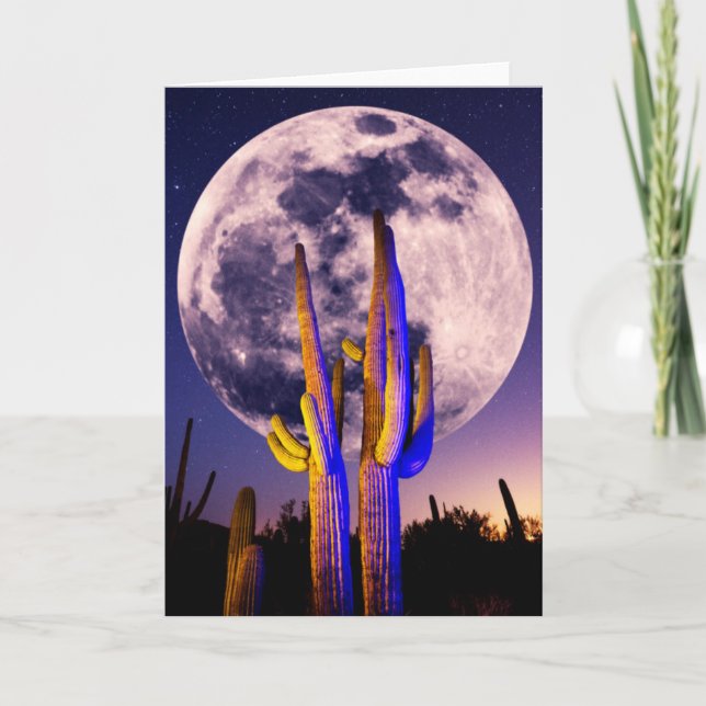 Vollmond über Saguaro-Kakteen Karte (Vorderseite)
