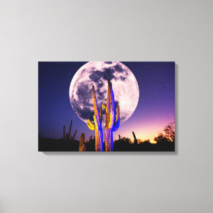 Vollmond über Saguaro-Kakteen Leinwanddruck