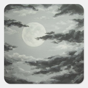Vollmond und bewölkter Himmels-Aufkleber Quadratischer Aufkleber
