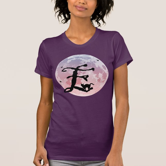 Vollmond und Cat E Initial Monogram T - Shirt (Vorderseite)