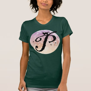 Vollmond- und Cat-P-Anfangsmonogramm-T - Shirt