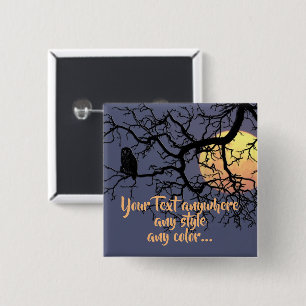 Vollmond-und Eulen-Silhouette Button
