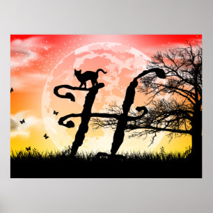 Vollmond- und Kat-H-Monogramm-Poster Poster