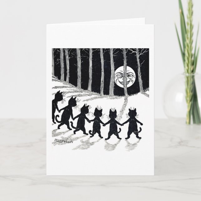 Vollmond und Katzen, Louis Wain Karte (Vorderseite)