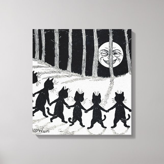 Vollmond und Katzen, Louis Wain Leinwanddruck (Vorderseite)