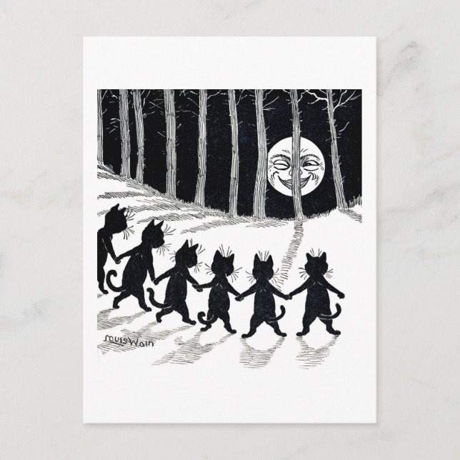 Vollmond und Katzen, Louis Wain Postkarte (Vorderseite)