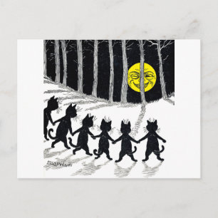 Vollmond und Katzen, Louis Wain Postkarte