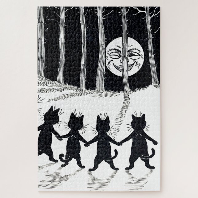 Vollmond und Katzen, Louis Wain Puzzle (Vertikal)