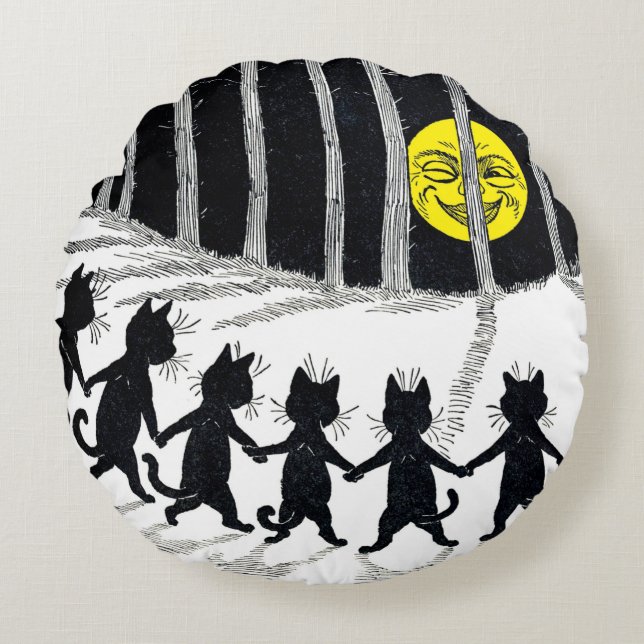 Vollmond und Katzen, Louis Wain Rundes Kissen (Vorderseite)