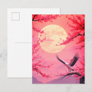 Vollmond und Kirschblüten-Einladung – Elegant Postkarte