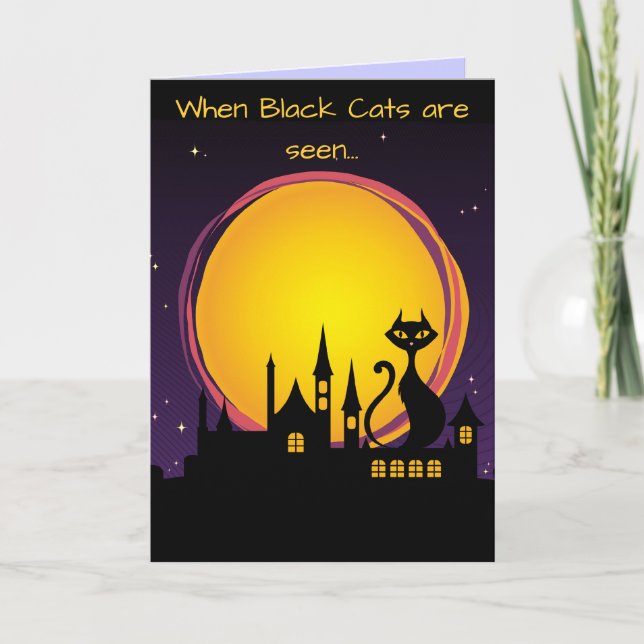Vollmond und schwarze Katze Halloween Karte (Vorderseite)