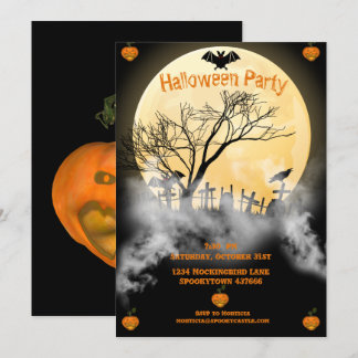 Vollmond und Spuk Friedhof Halloween Einladung