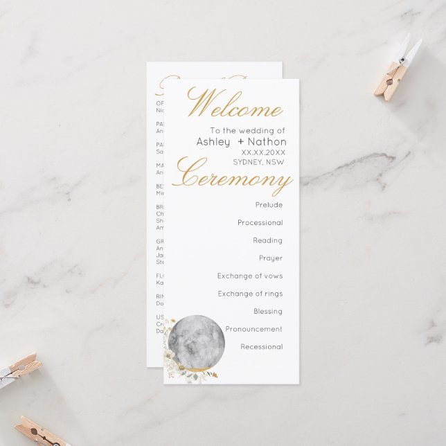 Vollmond Wildblume Gold Wasserfarbe Einladung (Vorderseite/Rückseite Beispiel)