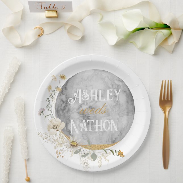 Vollmond-Wildblume Goldmedaille Pappteller (Hochzeit)