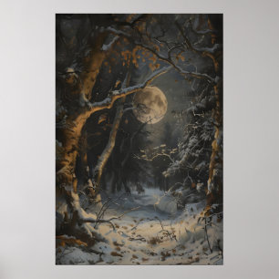 Vollmond Winter Dunkle Wald Cottagecore Moody Poster