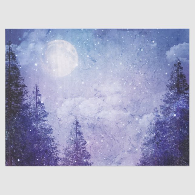 Vollmond Winter Lila Forest Decoupage Seidenpapier (Vorderseite)