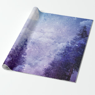 Vollmond Winter Lila Forest Geschenkpapier