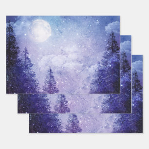 Vollmond Winter Lila Forest Geschenkpapier Set