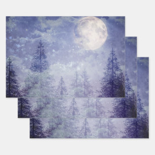 Vollmond Winter Pine Tree Forest Geschenkpapier Set