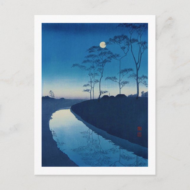 Vollmondnacht, Koho Shoda, Holzschnitt Postkarte (Vorderseite)