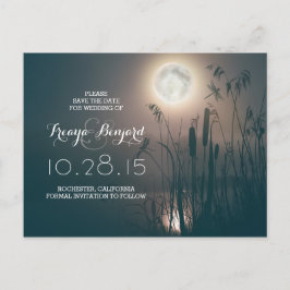 Vollmondnacht mit Libelle und Katzen Save the Date Ankündigungspostkarte