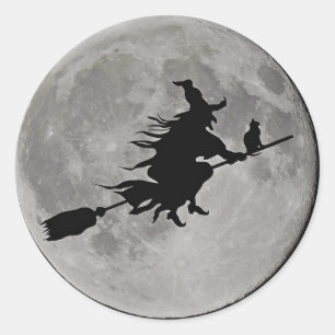 VOLLMOONWITCH AUF BROOM Halloween Hexenbügel Runder Aufkleber