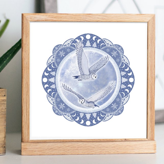 Vollschneemond | Februar Owls Moon Illustration Poster (Von Creator hochgeladen)