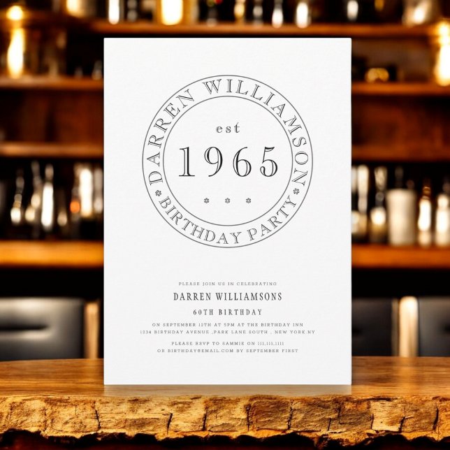 vollständig angepasste Schwarz-weiße Männer 60. Ge Einladung (modern simplie 60th birthday party invite filly custimizable to fit any age , )