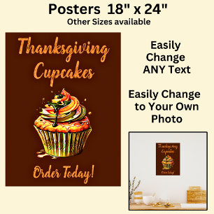 Vollständig bearbeitbare Erntedank Cupcakes, Cake Poster
