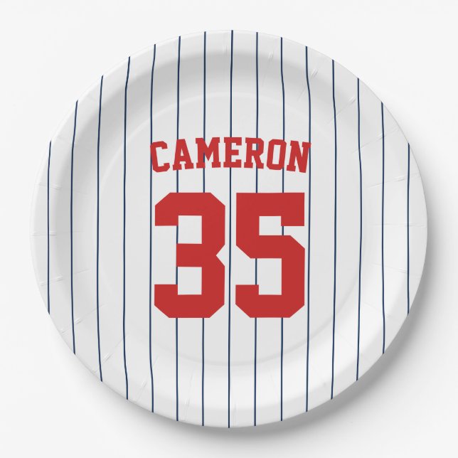 Vollständig bearbeitbare Farben Baseball Jersey St Pappteller (Vorderseite)