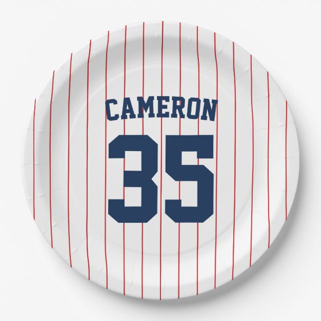 Vollständig bearbeitbare Farben Baseball Jersey St Pappteller (Vorderseite)