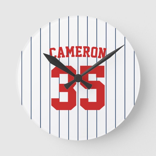 Vollständig bearbeitbare Farben Baseball Jersey St Runde Wanduhr (Vorderseite)