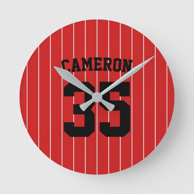 Vollständig bearbeitbare Farben Baseball Jersey St Runde Wanduhr (Vorderseite)