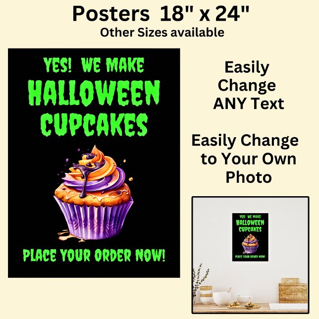 Vollständig bearbeitbare Halloween Cupcakes für Ca Poster (Von Creator hochgeladen)