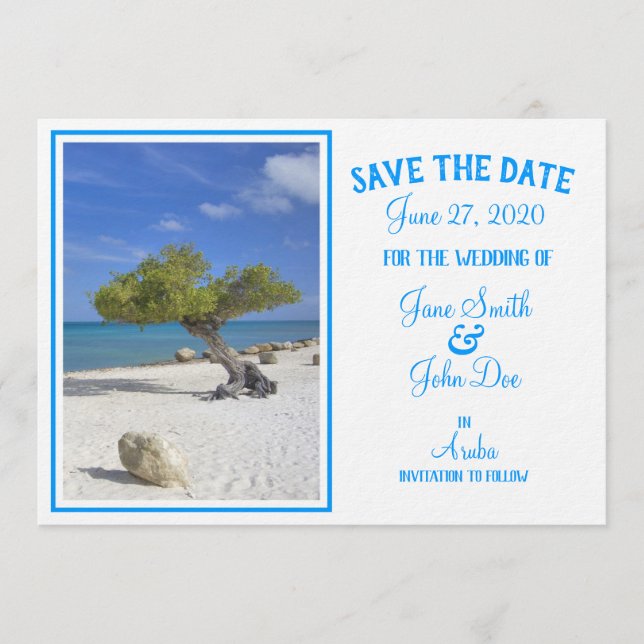 Vollständig bearbeitbare Save-the-Date Aruba Divi  Einladung (Vorderseite)