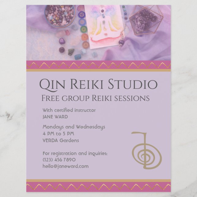 Vollständig bearbeitbarer Yoga, Reiki Master Laven Flyer (Vorne)