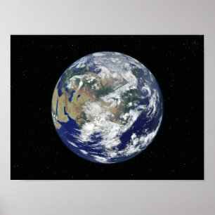 Vollständig beleuchtete Erde, zentriert auf Asien Poster