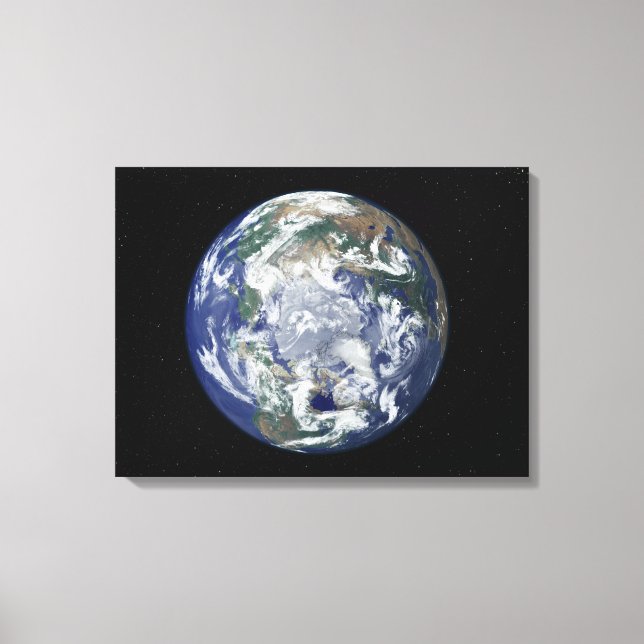 Vollständig beleuchtete Erde, zentriert auf dem No Leinwanddruck (Vorderseite)
