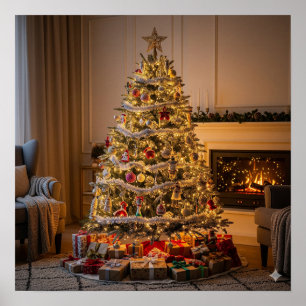 Vollständig dekorierter Weihnachtsbaum Poster