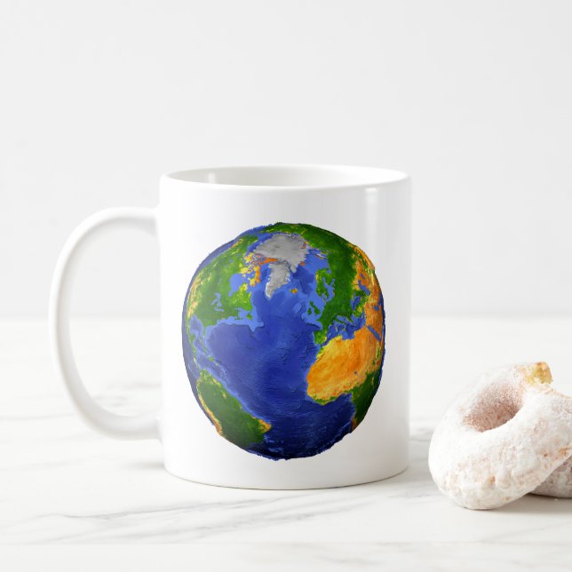 Vollständig die Erde mit topographischen Daten. Kaffeetasse (Mit Donut)