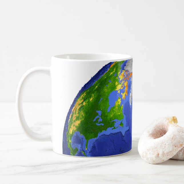 Vollständig die Erde mit topographischen Daten. Kaffeetasse (Mit Donut)