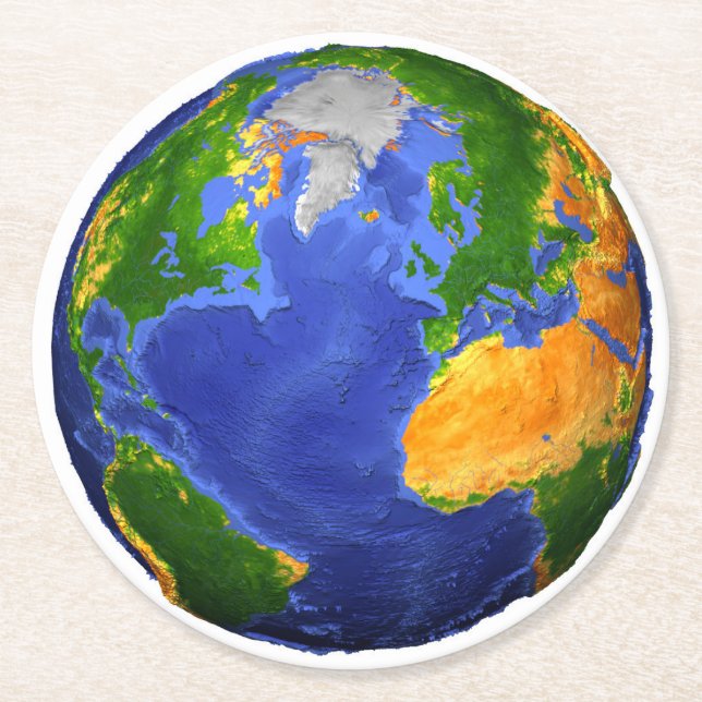 Vollständig die Erde mit topographischen Daten. Runder Pappuntersetzer (Vorderseite)