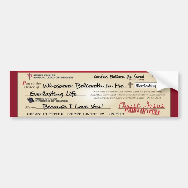 Vollständig gezahlt gerettet durch Jesus-Karo Autoaufkleber (Vorne)